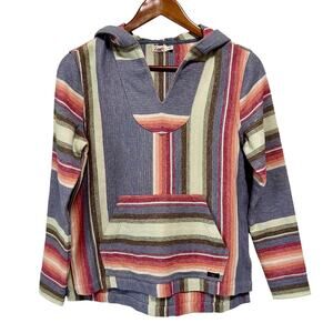 Faherty Baja Hoodie XS 100% Cotton Striped Surf Pullover Blue Red Boho Coastal